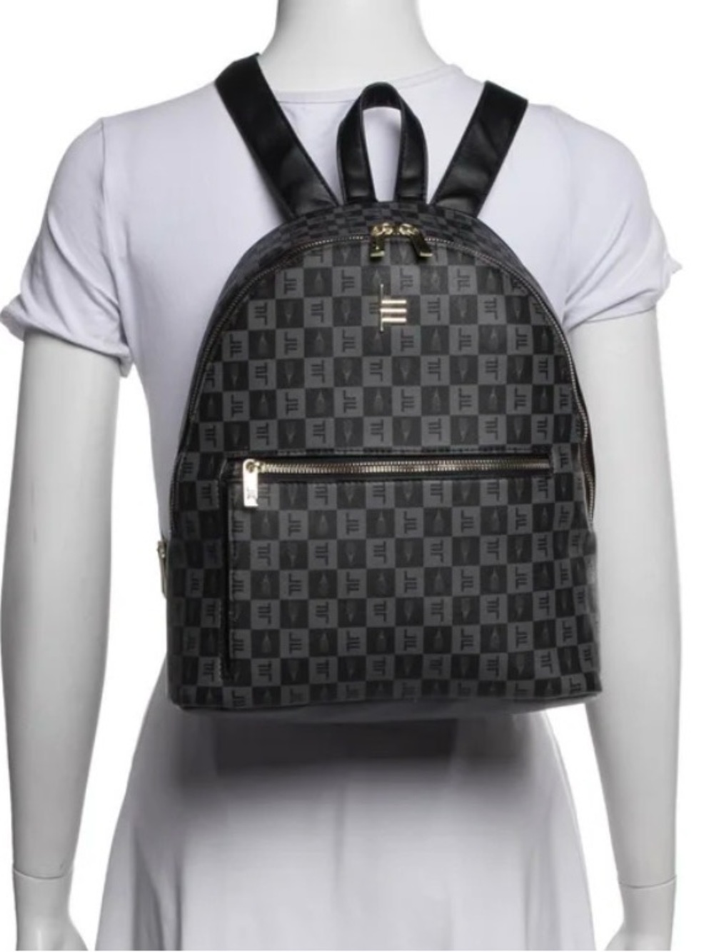London Fog Women's Raven Tower Signature Print Backpack in Black